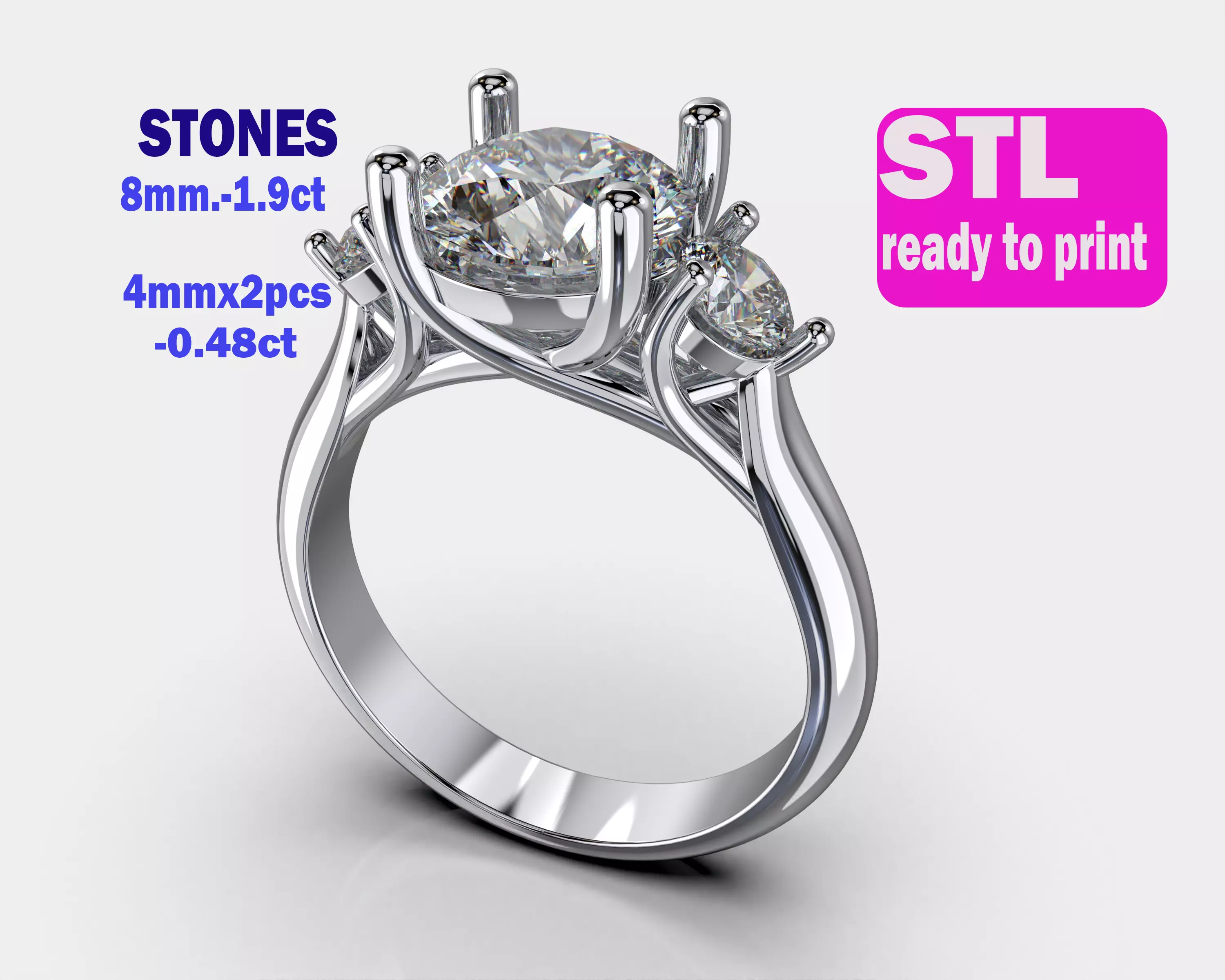 Engagement ring Three STONES -printable STL 3D print model