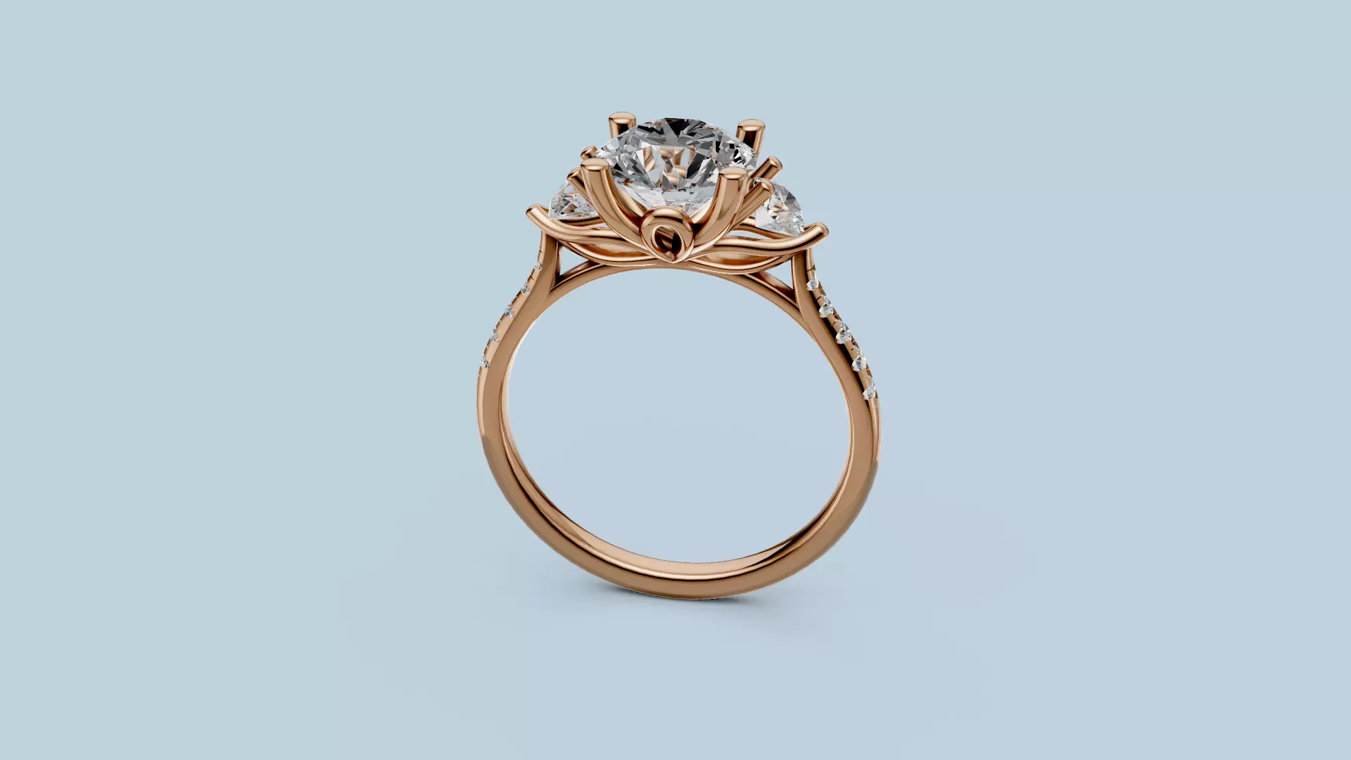 Three Stone Diamond Ring 3D print model_4