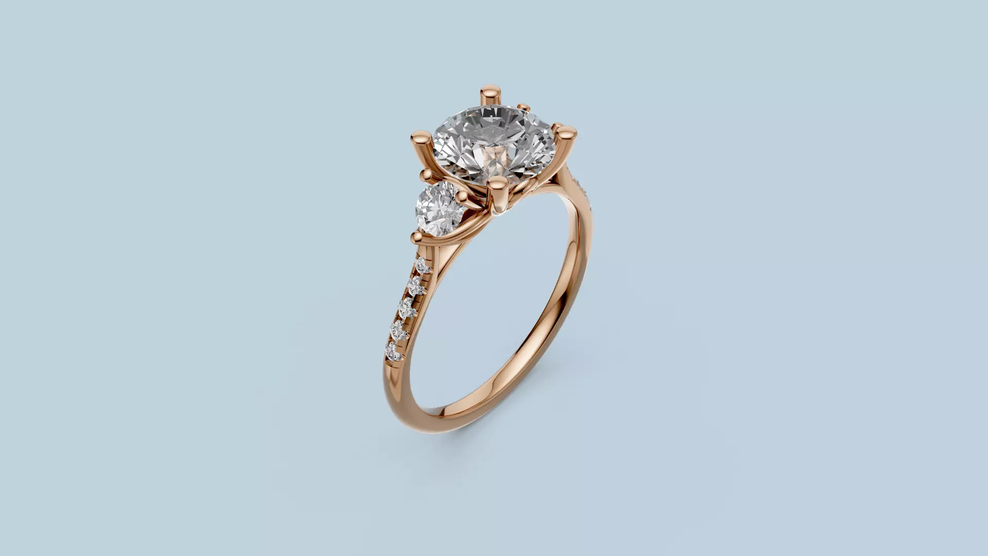 Three Stone Diamond Ring 3D print model_3