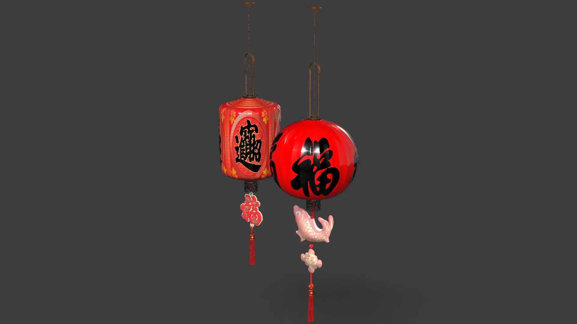 Chinese red lantern Low-poly 3D model_2
