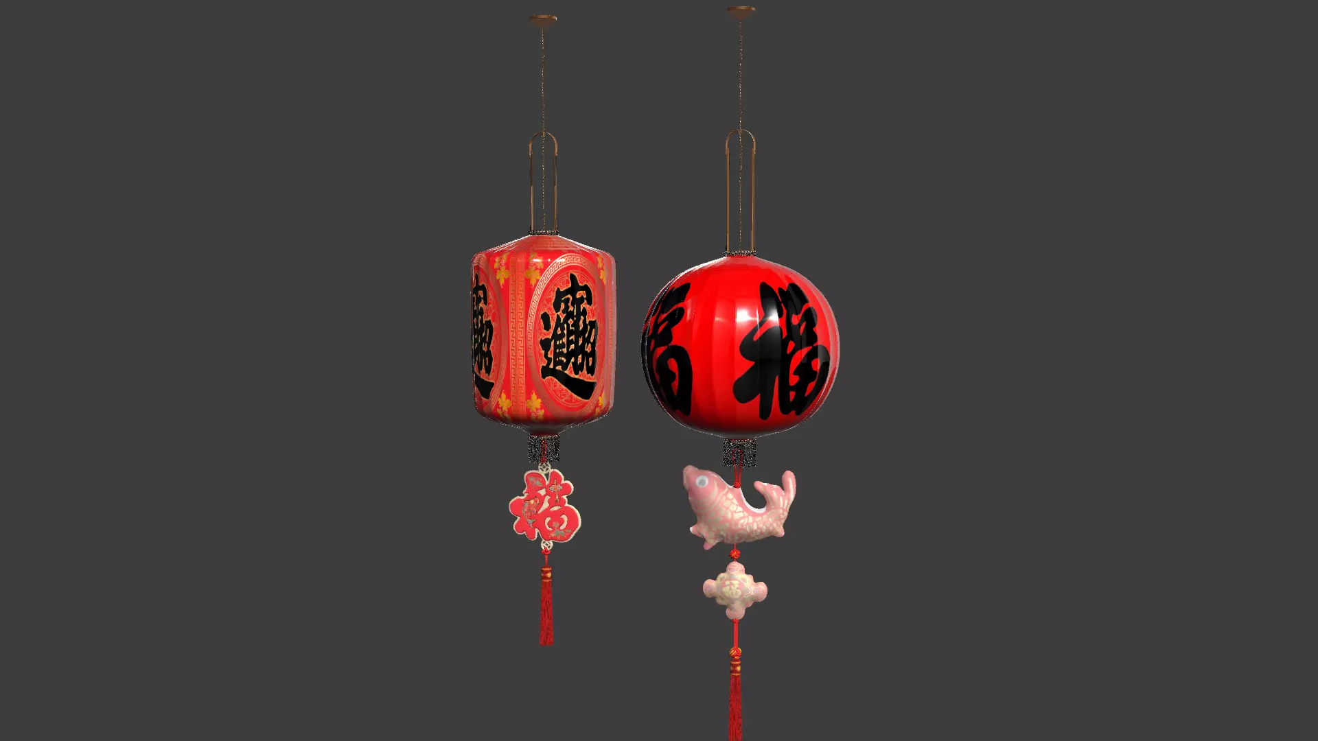 Chinese red lantern Low-poly 3D model_4