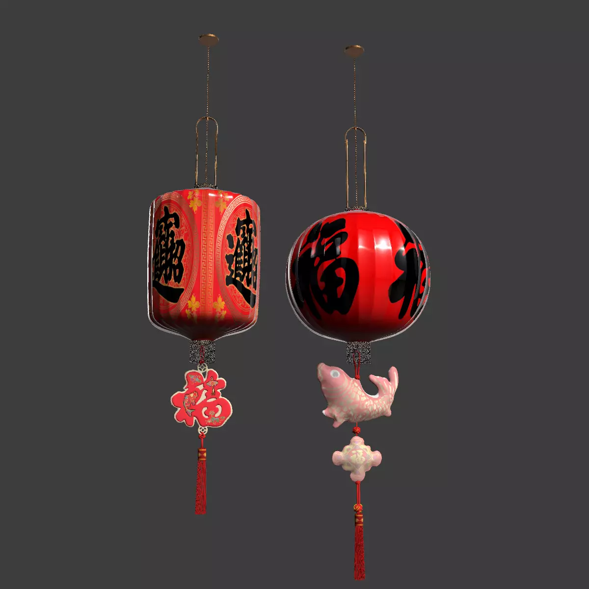 Chinese red lantern Low-poly 3D model_11