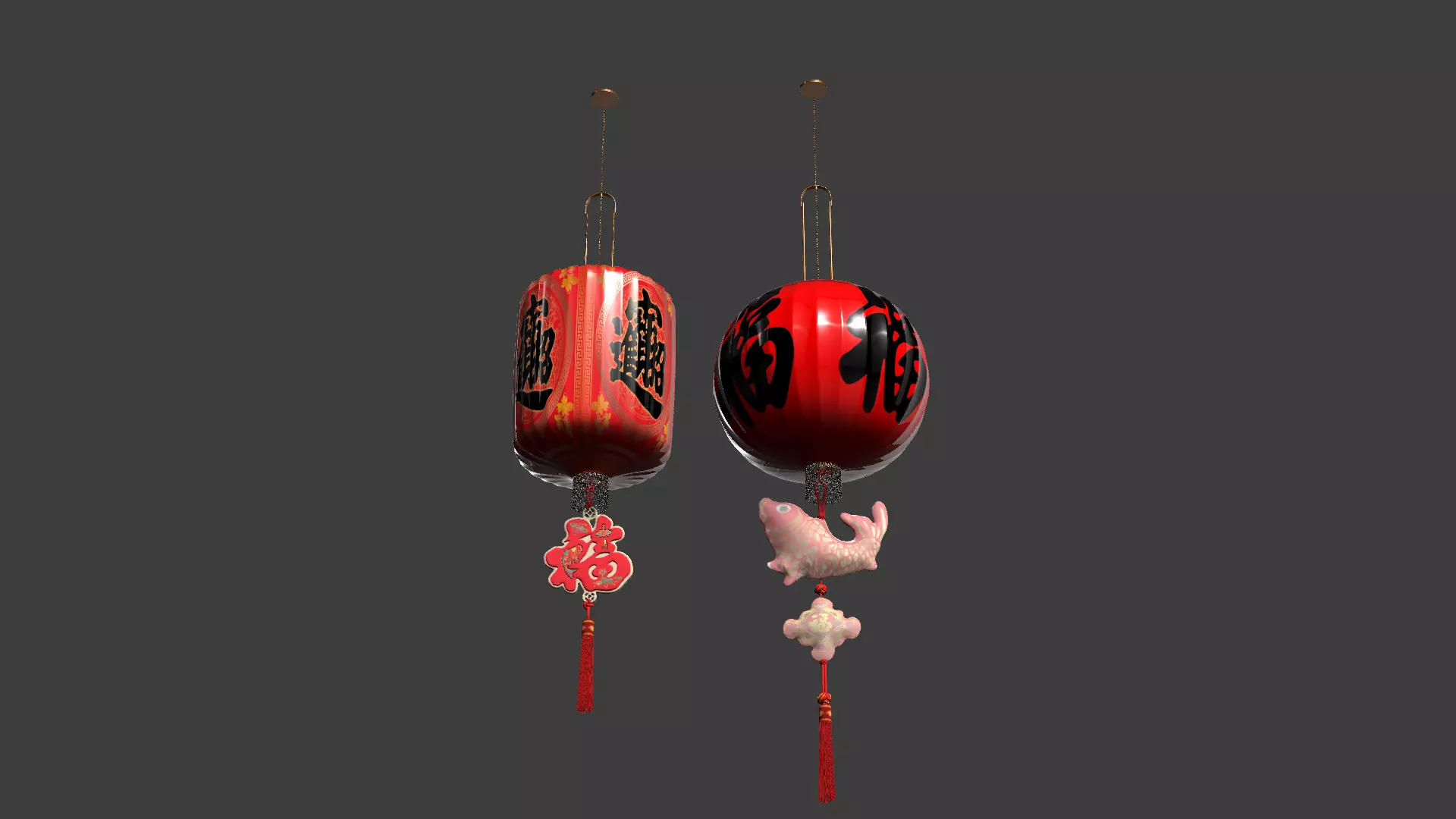 Chinese red lantern Low-poly 3D model_6
