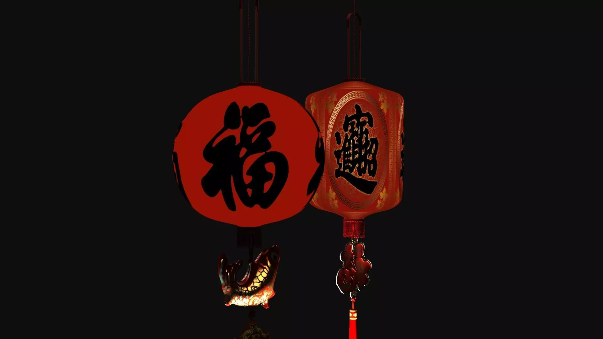 Chinese red lantern Low-poly 3D model_5