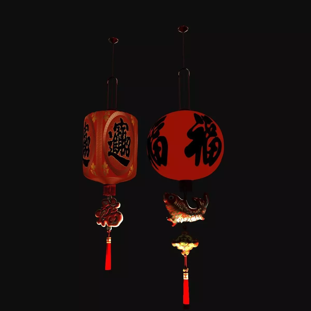 Chinese red lantern Low-poly 3D model_10