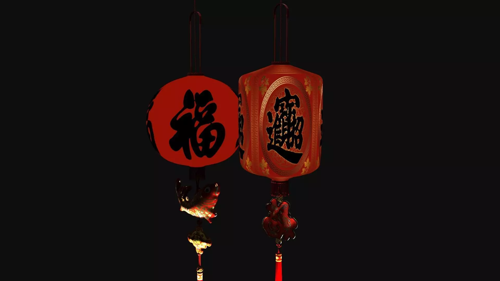 Chinese red lantern Low-poly 3D model_3