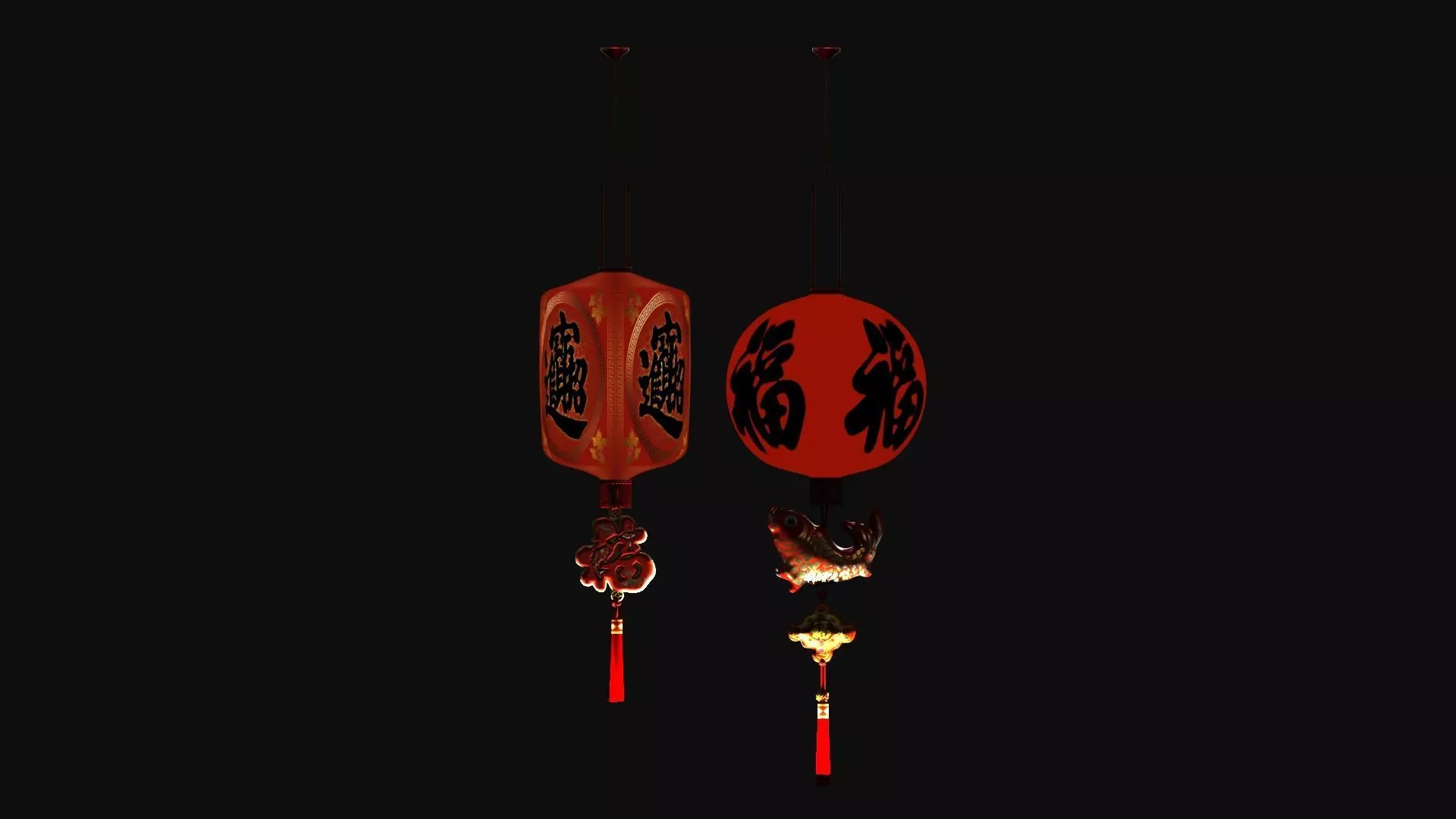 Chinese red lantern Low-poly 3D model_7