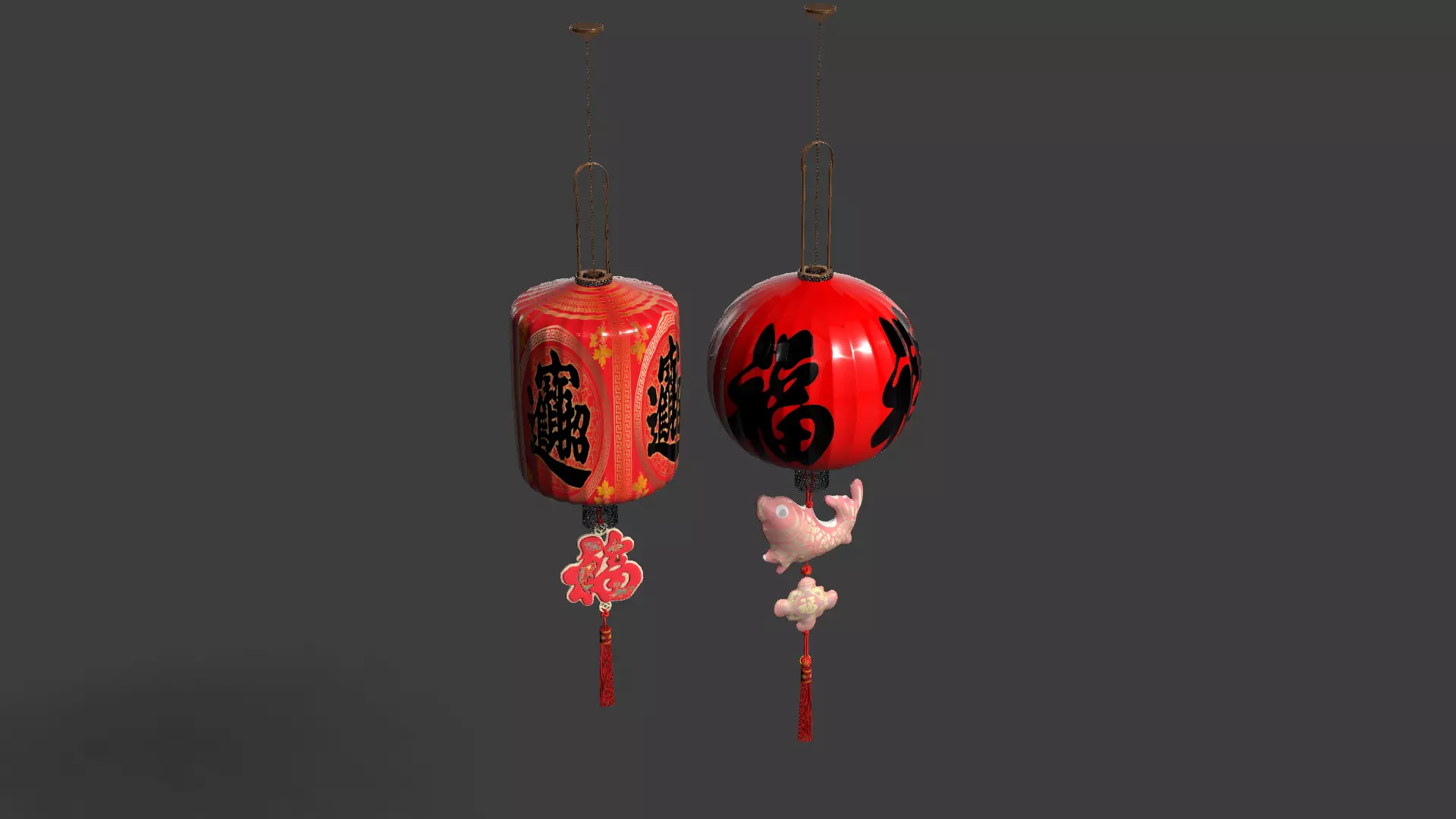 Chinese red lantern Low-poly 3D model_8