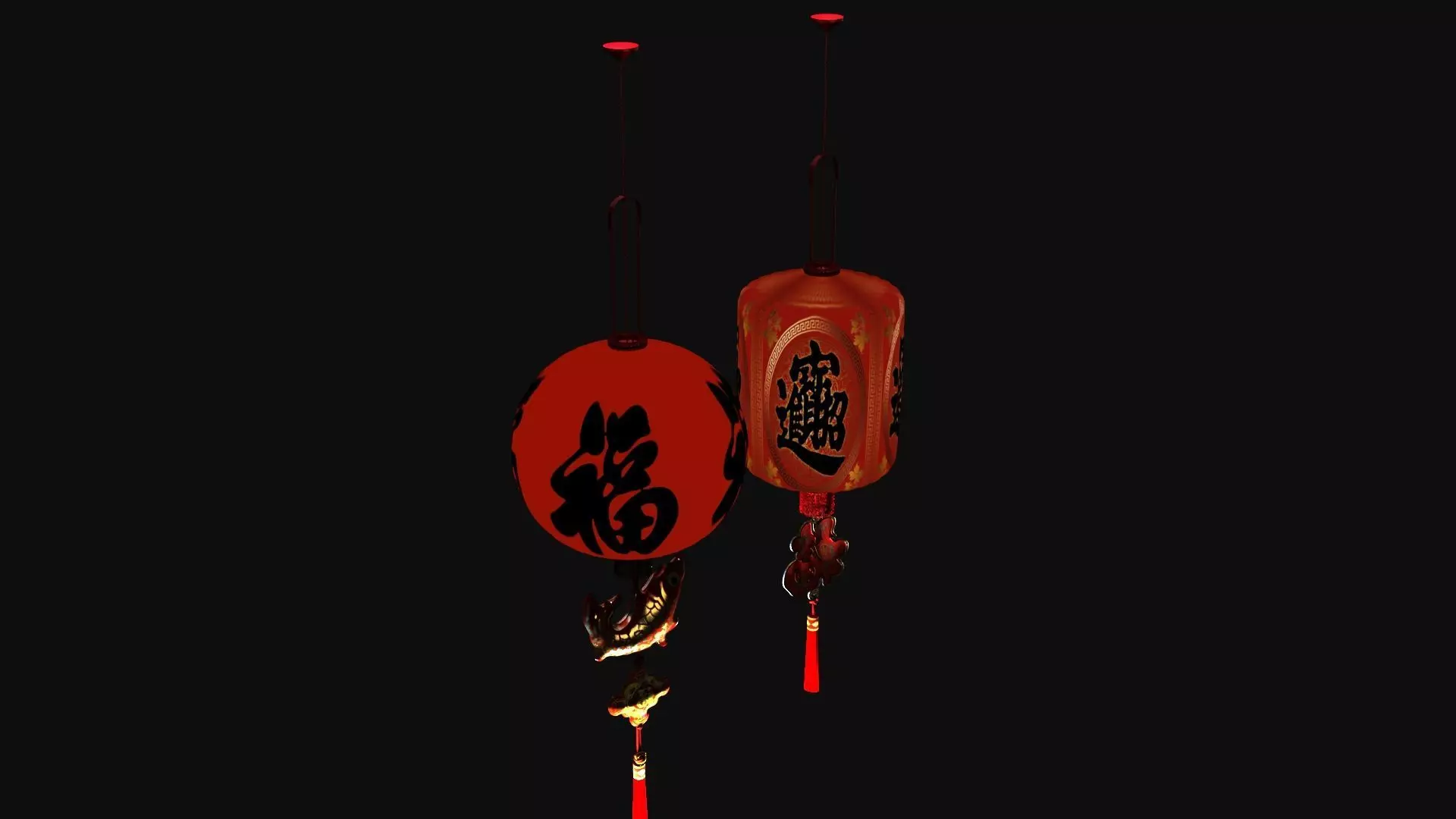 Chinese red lantern Low-poly 3D model_0