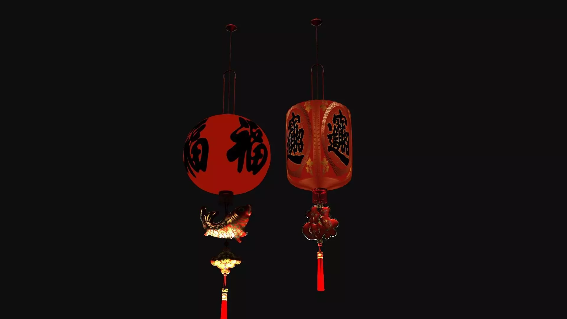 Chinese red lantern Low-poly 3D model_9