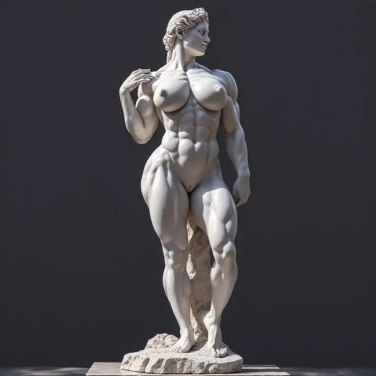 Sculpted Perfection Wavy Hair and Bulging Muscles Define Female 3D print model