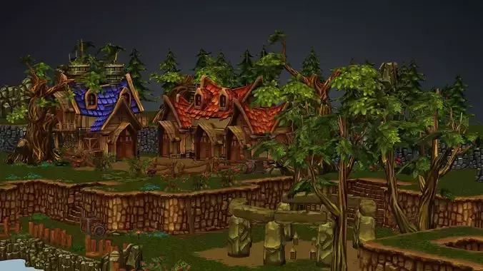 Exclusive Toon Cartoon Village Low Poly 3D Model Low-poly 3D model