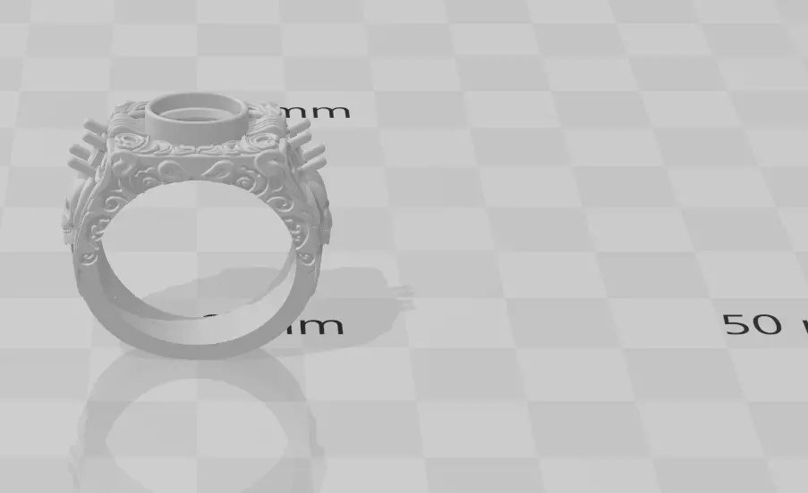 Pirate skull ring with three gemstones 3D print model_3