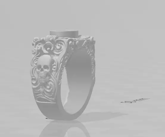 Pirate skull ring with three gemstones 3D print model_0