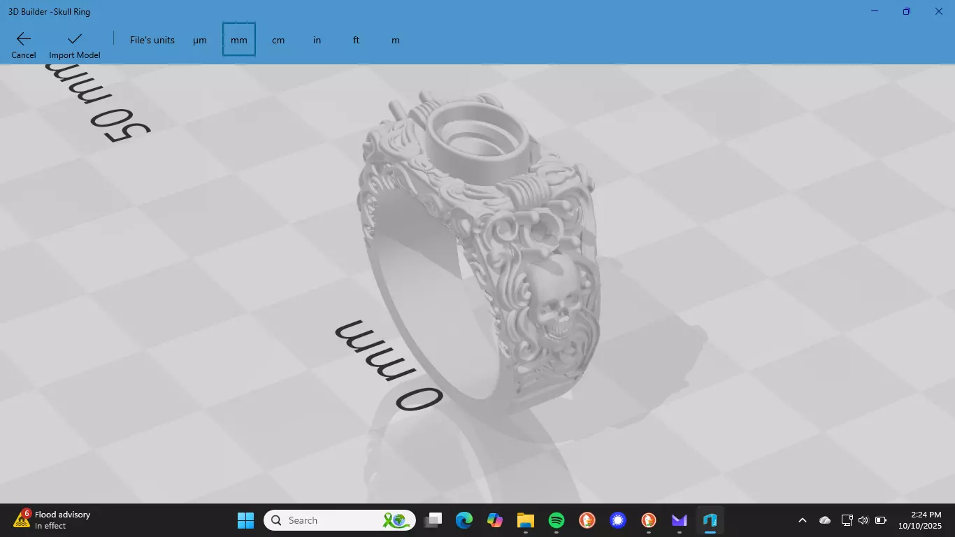 Pirate skull ring with three gemstones 3D print model_2