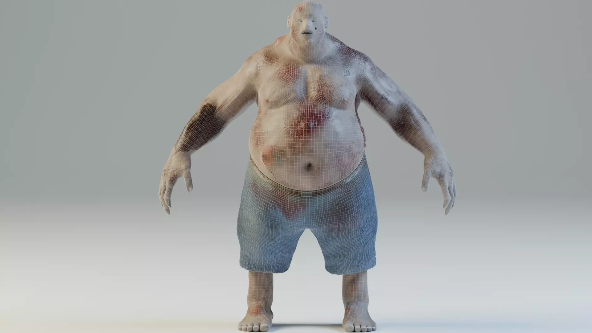 Realistic  Fat Zombie   3D Model for Games Cinematics and VR Low-poly 3D model_12
