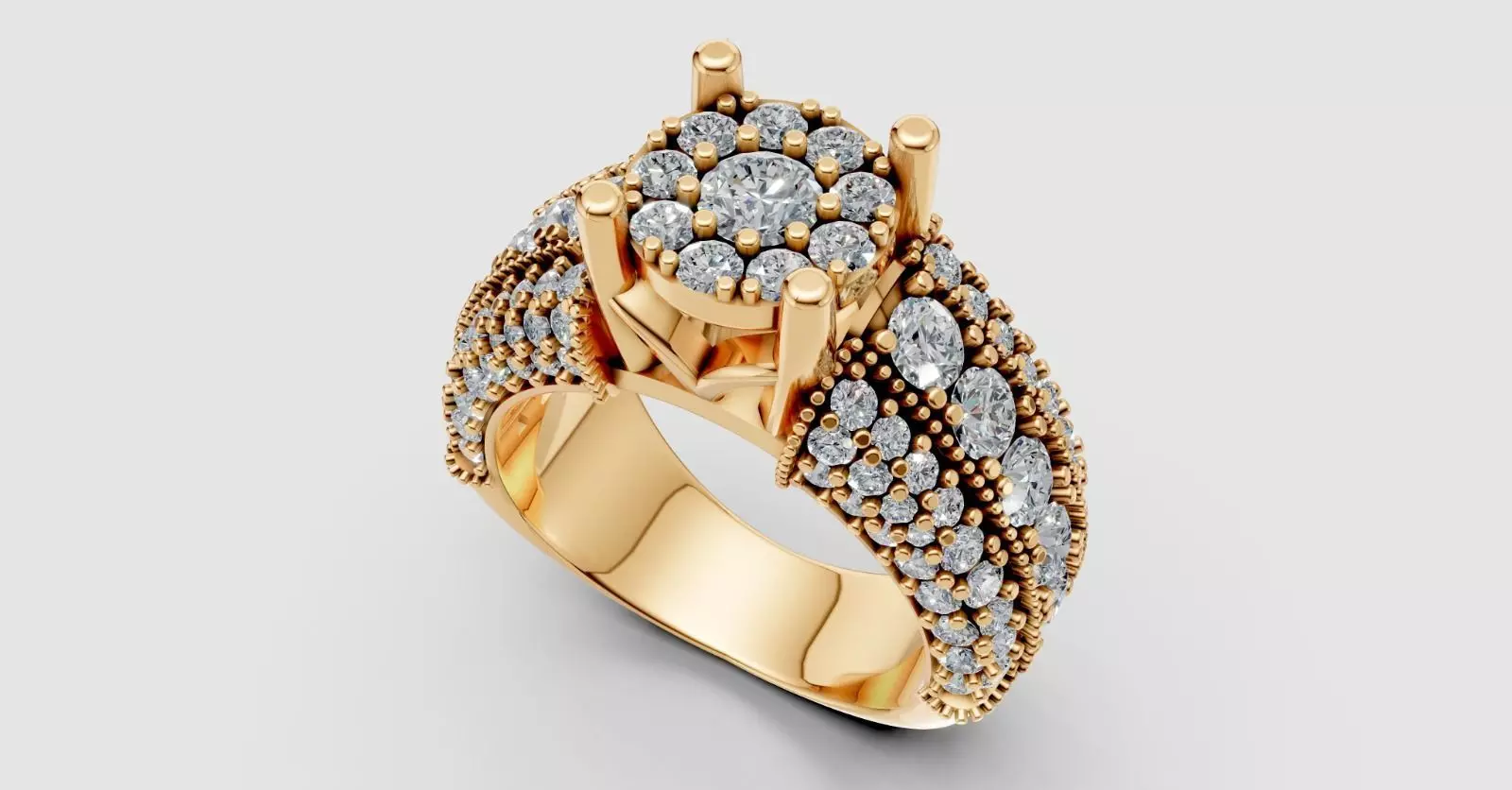 Ornate Cluster Diamond Ring 3D print model_2