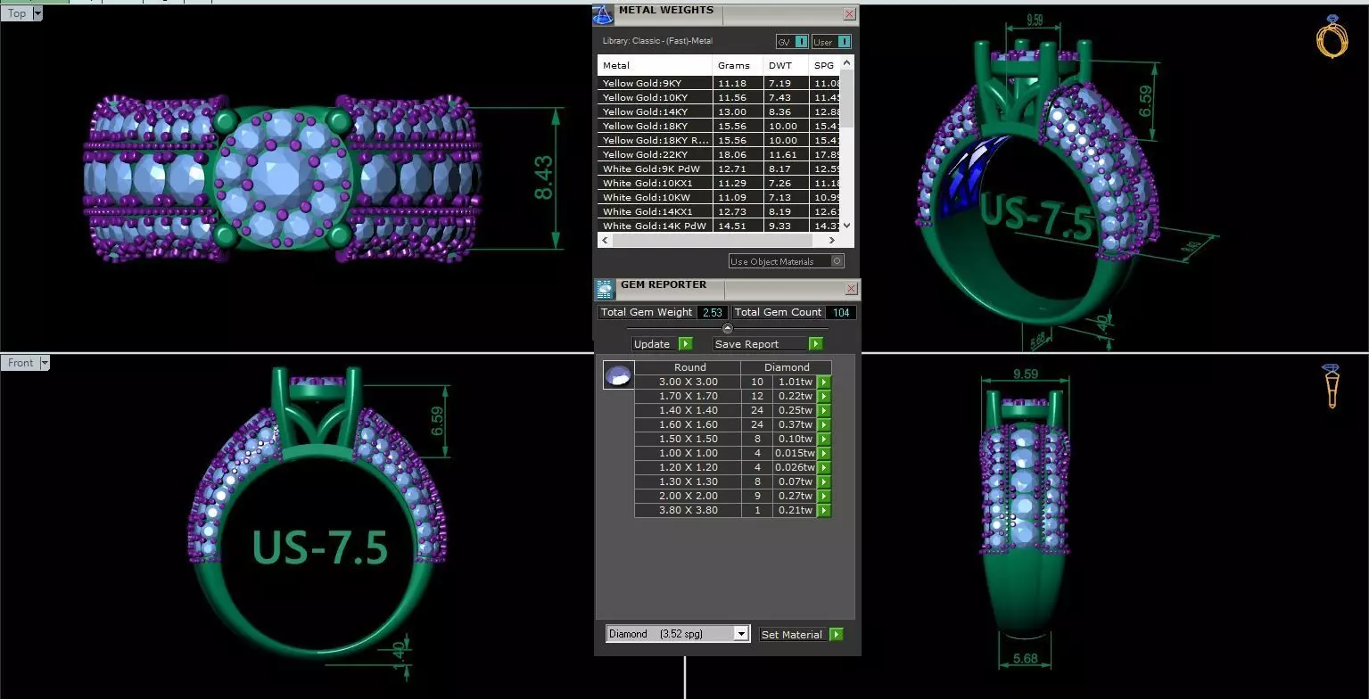 Ornate Cluster Diamond Ring 3D print model_4