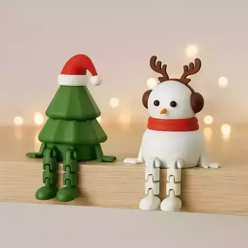 Flexi Xmas Decors Santa Hat Christmas Tree  Reindeer Snowman 3D print model