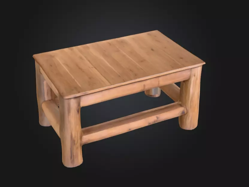 Wooden Log Table Low-poly 3D model_0