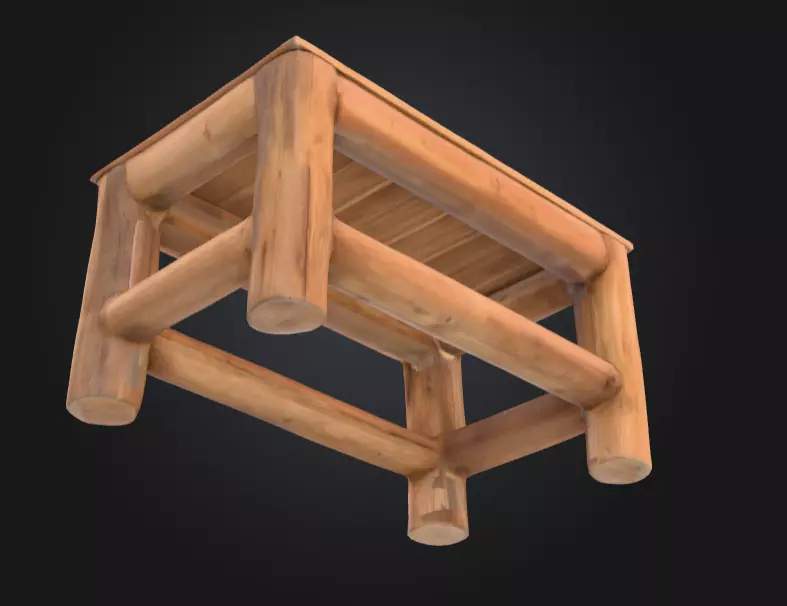Wooden Log Table Low-poly 3D model_8