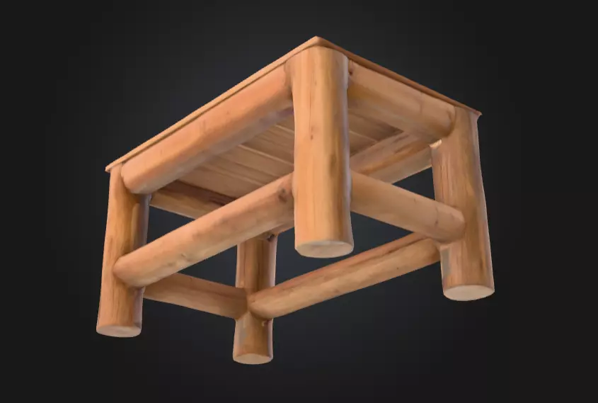 Wooden Log Table Low-poly 3D model_6