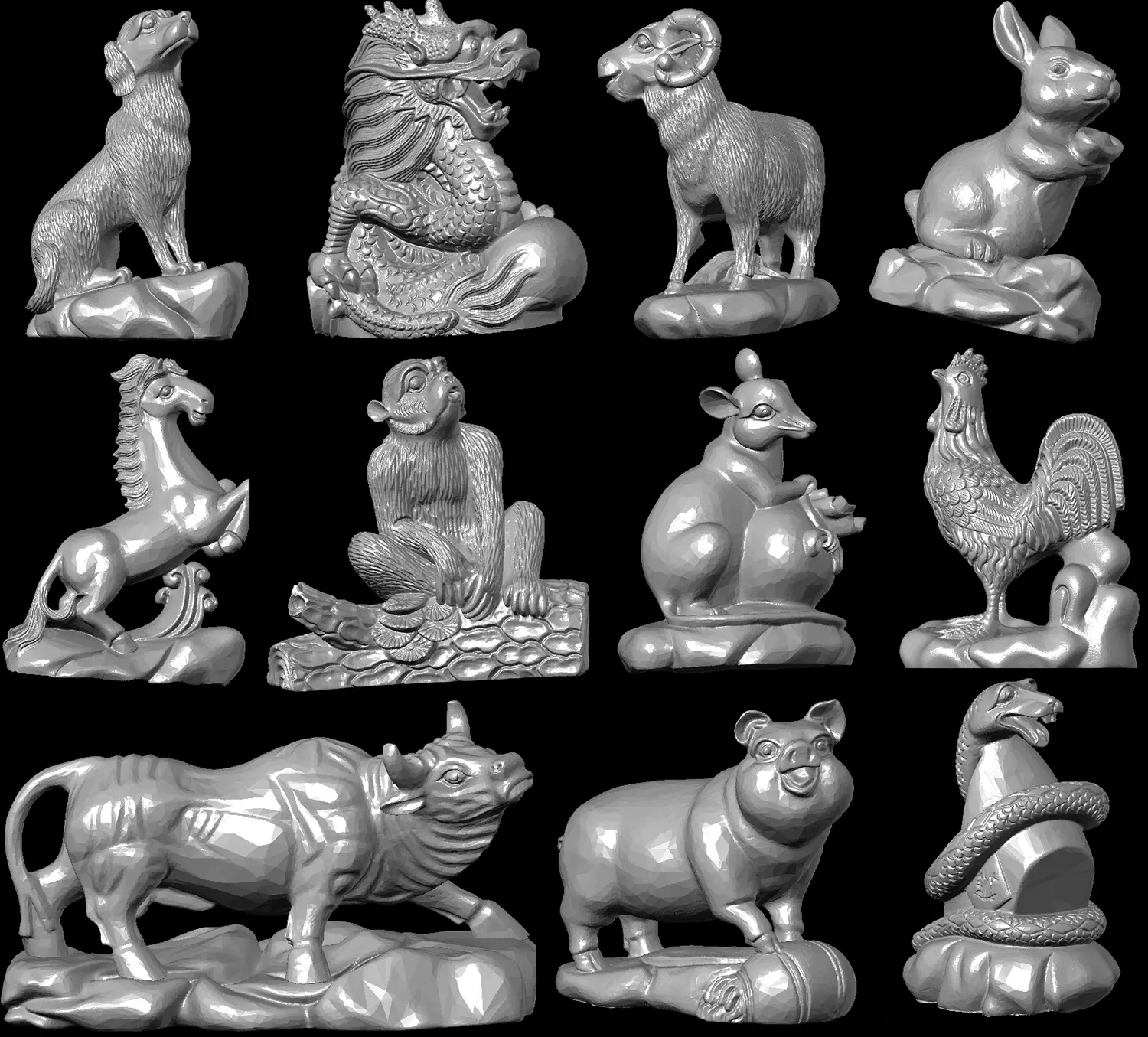 China  12 Zodiac Animal Constellation 3D Printed Relief Model 3D print model_0