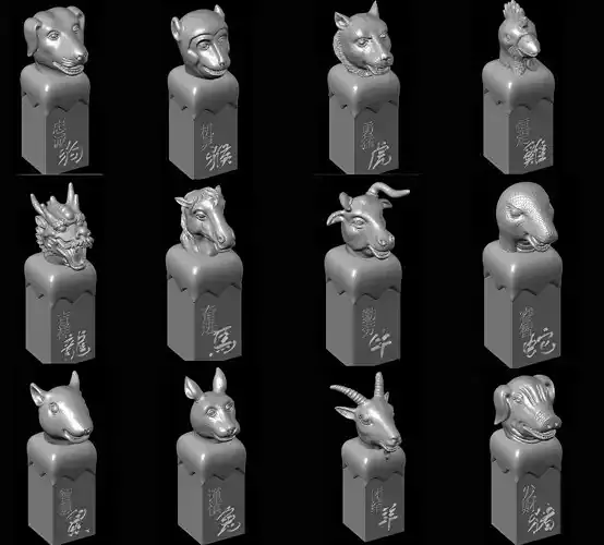 Chinese Zodiac Animal Seal Sculpture Model