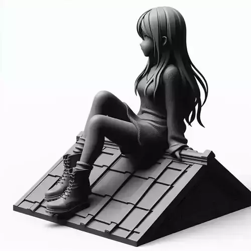 Girl Sitting on Rooftop 3D Model