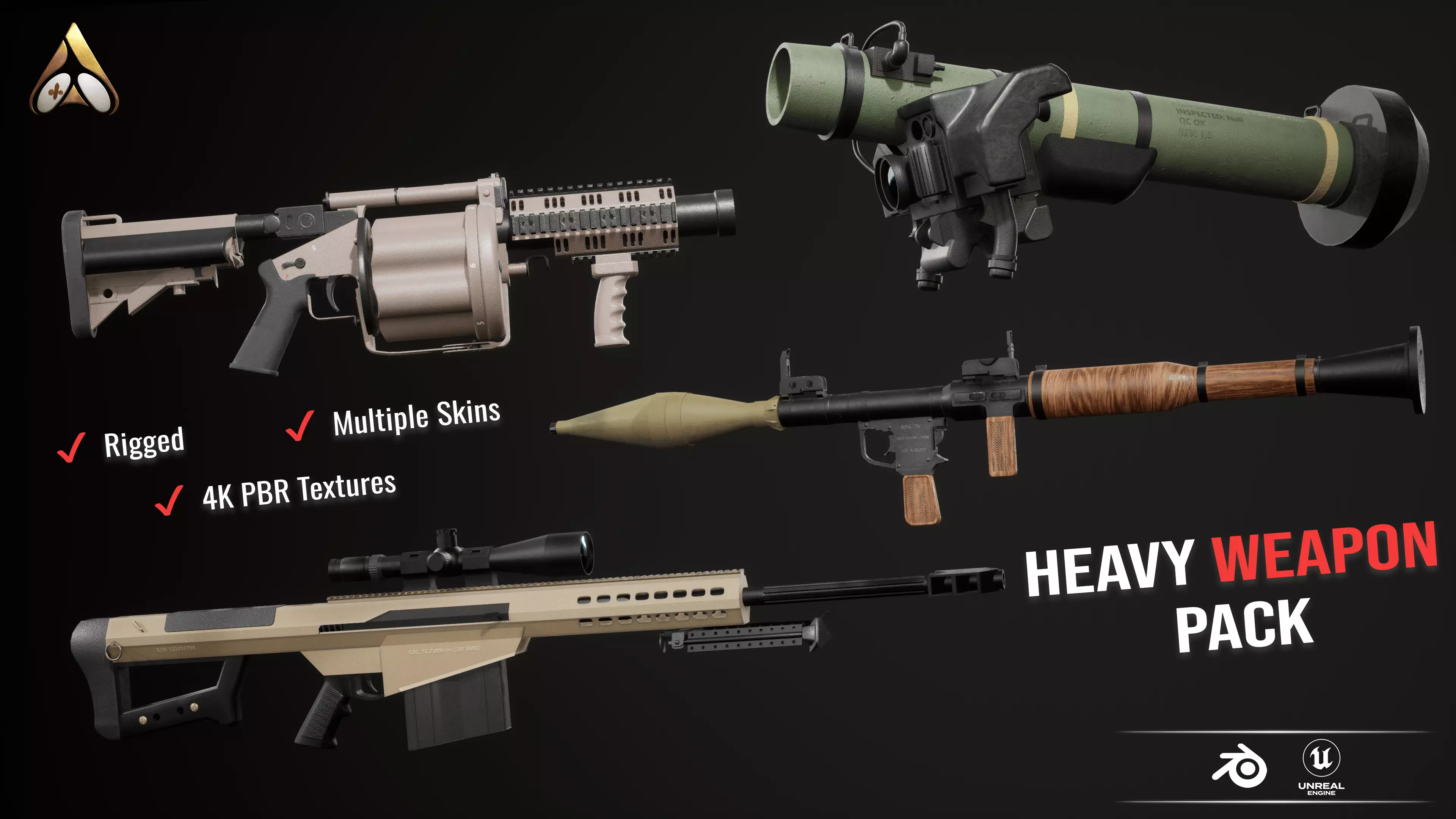 Heavy Weapon Gun Pack  Low-poly 3D model_0