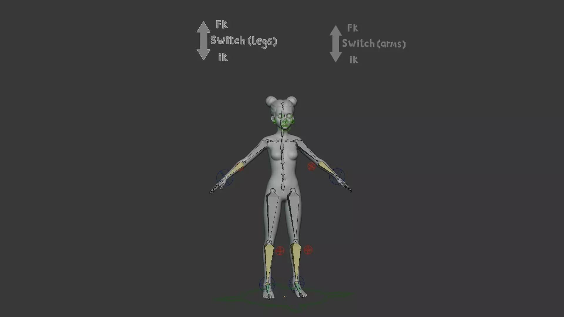 Stylized Human Body Base Mesh IK FK Face Rig Animation Ready Low-poly 3D model_98