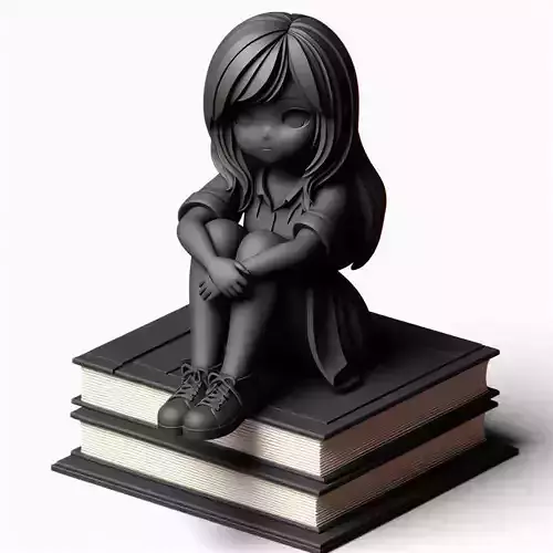 Book Nook Showpiece Girl Sitting on Books 3D Printed Sculpture