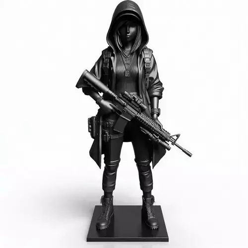 Fighter Girl with Gun 3D Printable Action Showpiece Figurine 3D print model