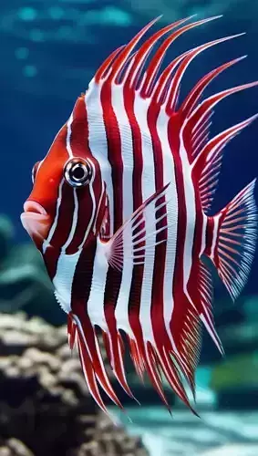 Red and White Striped Fish 3D Marine Animal Flowing Fins Ocean
