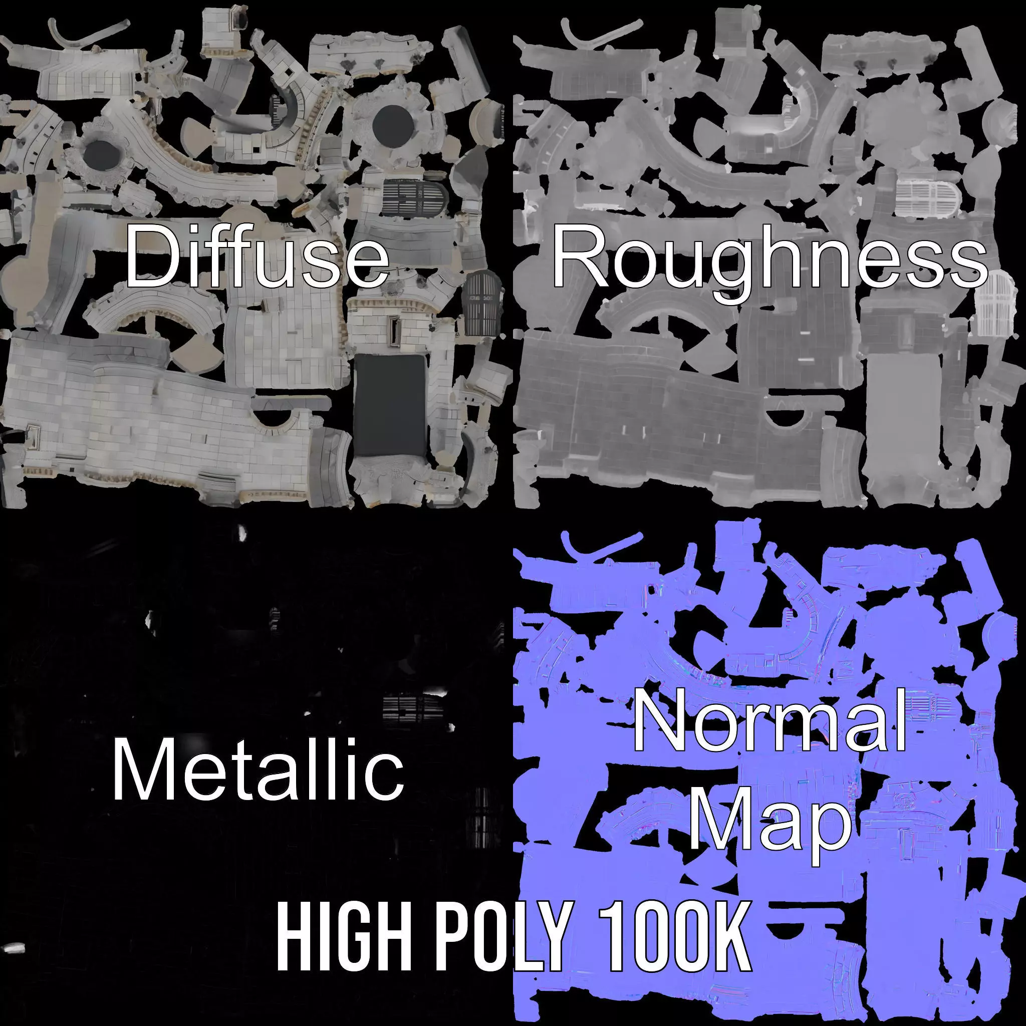 Medieval Stone Fortress model pack Low-poly 3D model_3