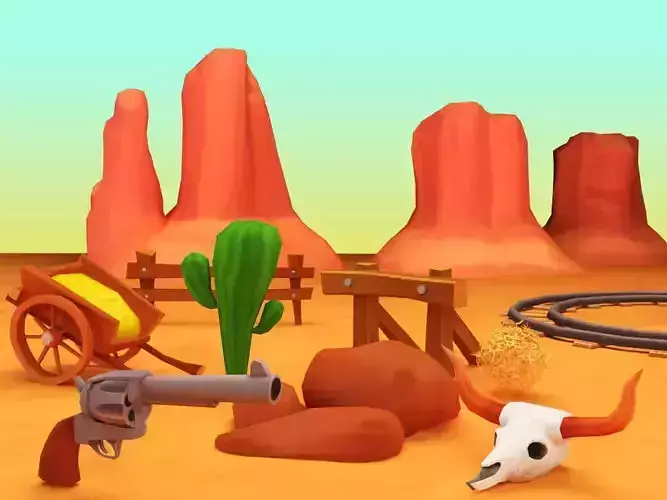 Cartoon Wild West Pack Low-poly 3D model