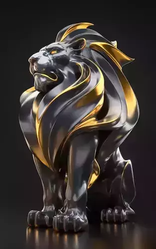 Luxury Golden Lion Sculpture Glossy Gold Animal Figure 3D