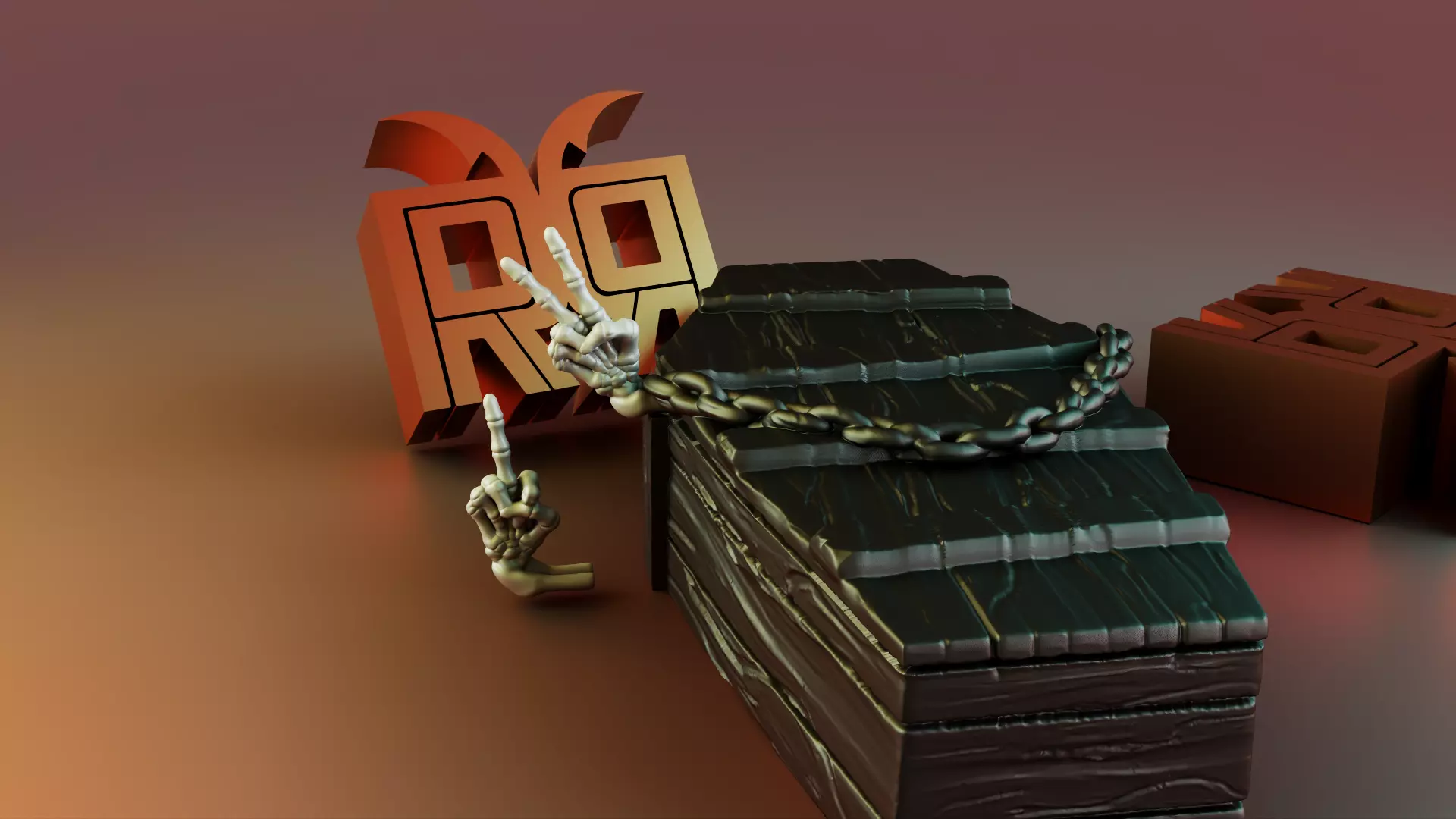 Halloween Coffin Middle Finger and Peace Sign multi part 3D print model