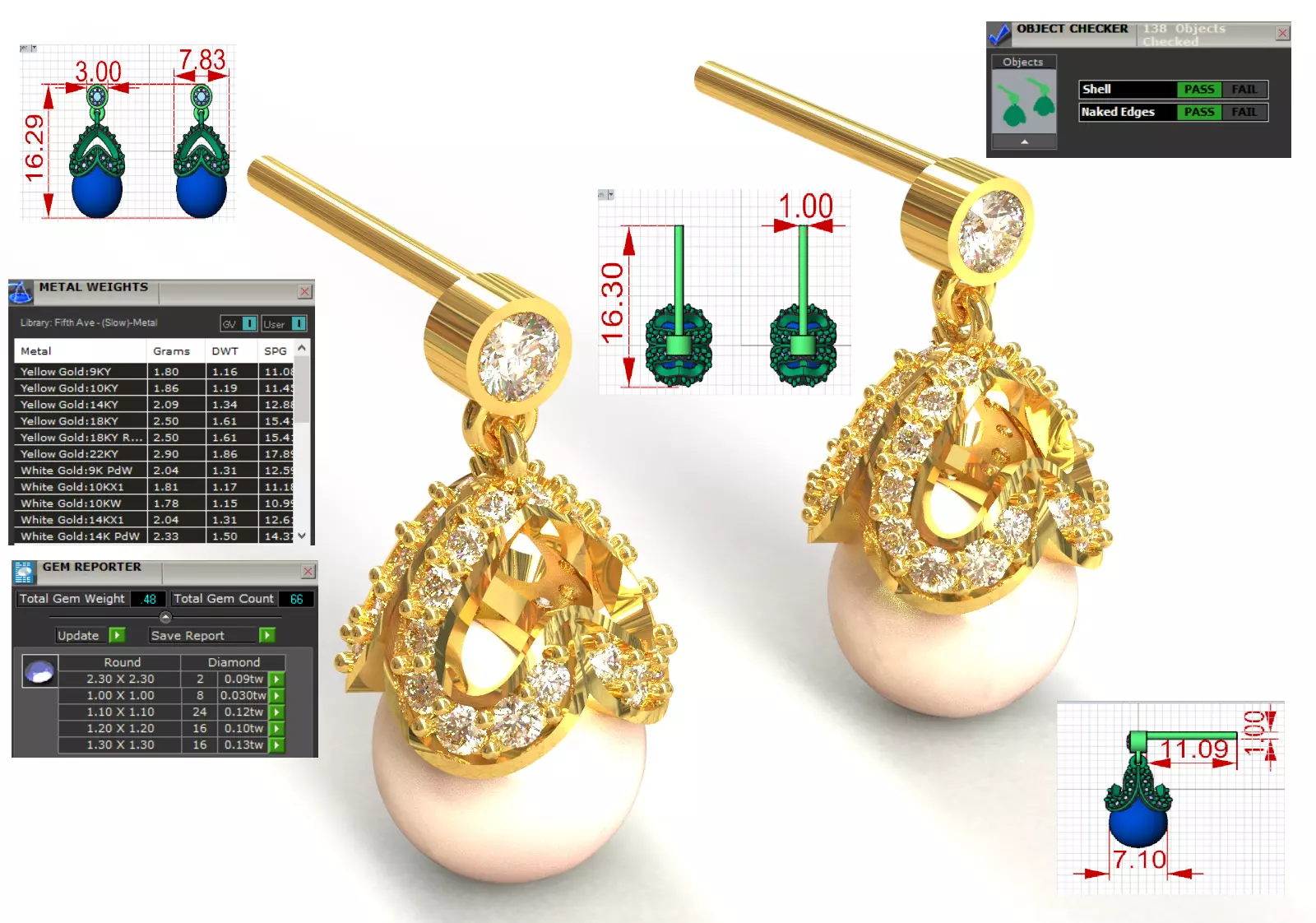 Pearl Drop with Diamond Crown stl 3dm earring model pe0055 3D print model