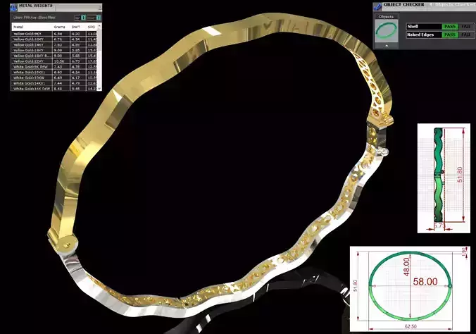 Stl 3dm Bracelet Two-tone metal wavy bangle model bg0060