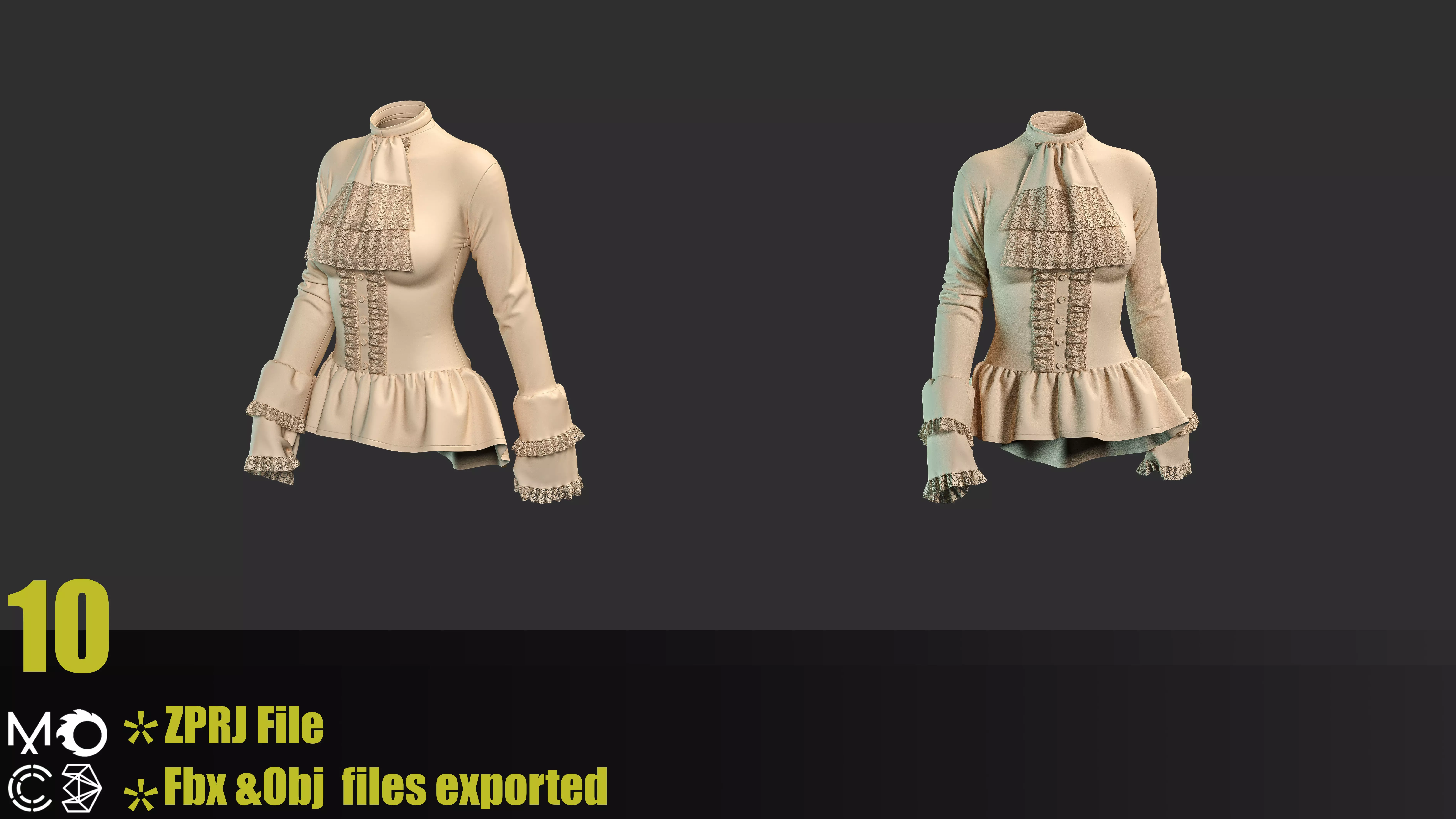 10 Victorian Female Blouses 3D model_10