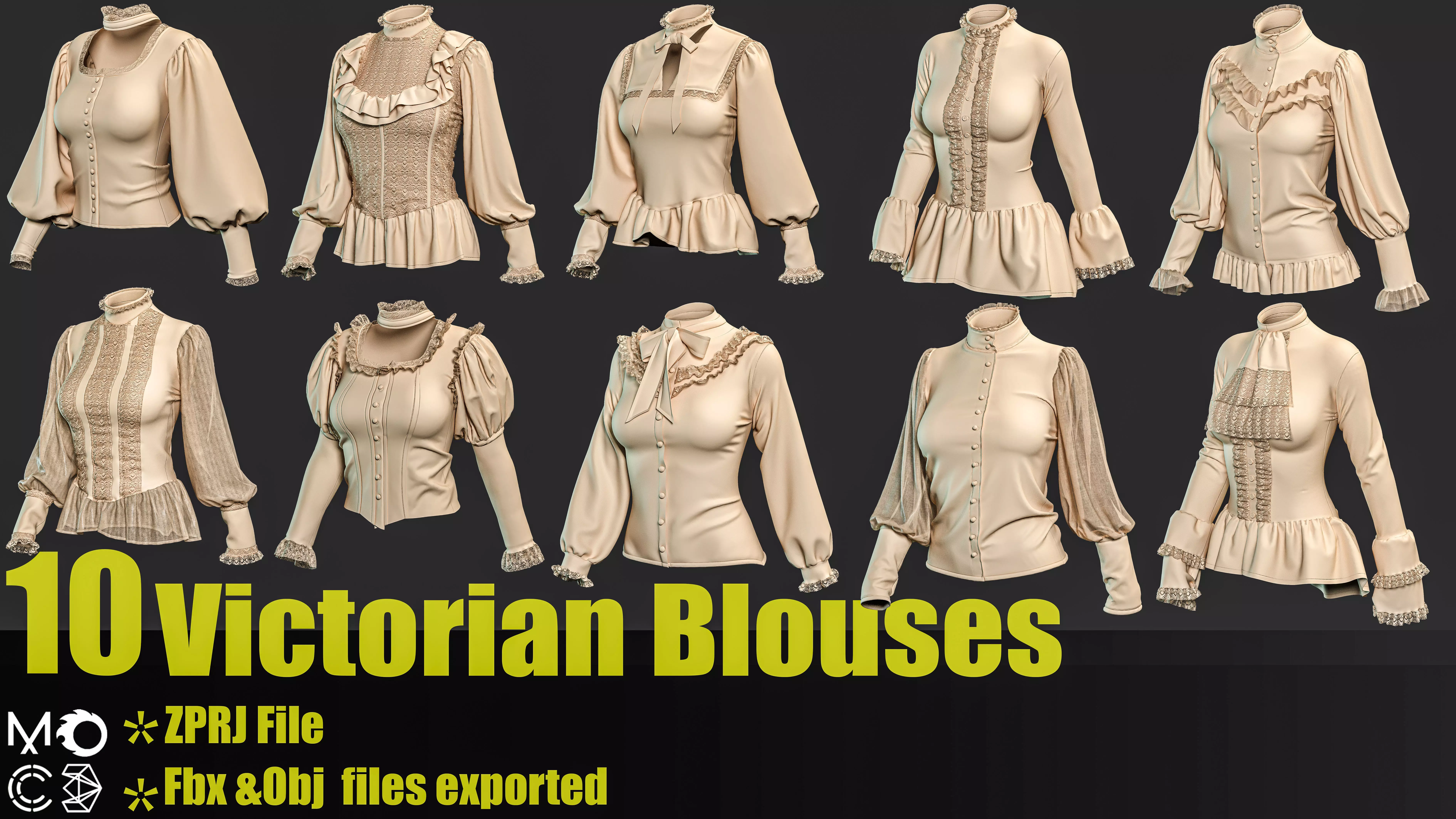 10 Victorian Female Blouses 3D model_0