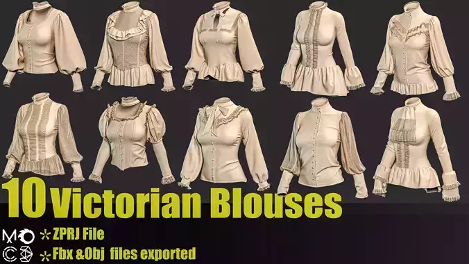 10 Victorian Female Blouses 3D model