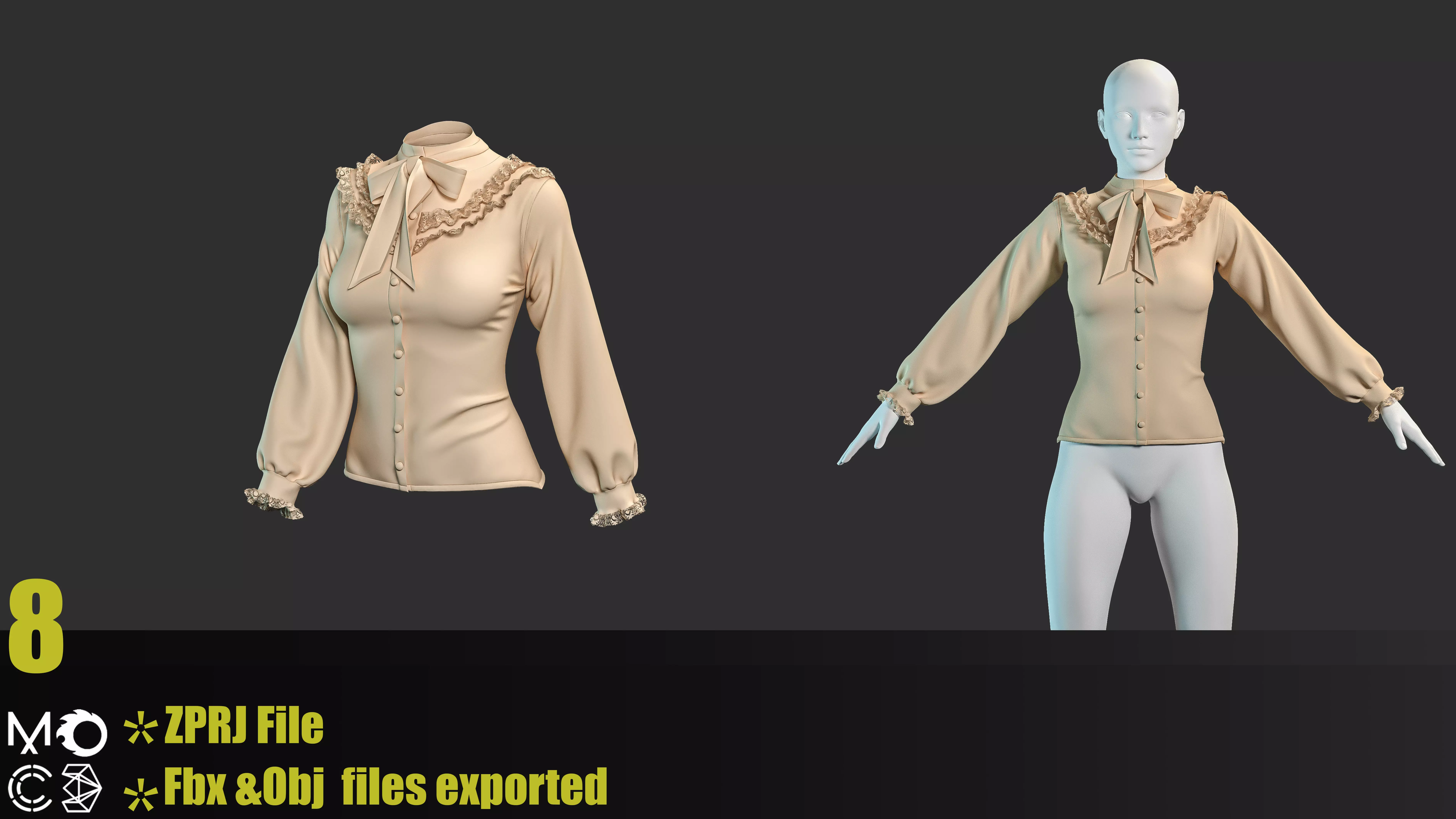 10 Victorian Female Blouses 3D model_9