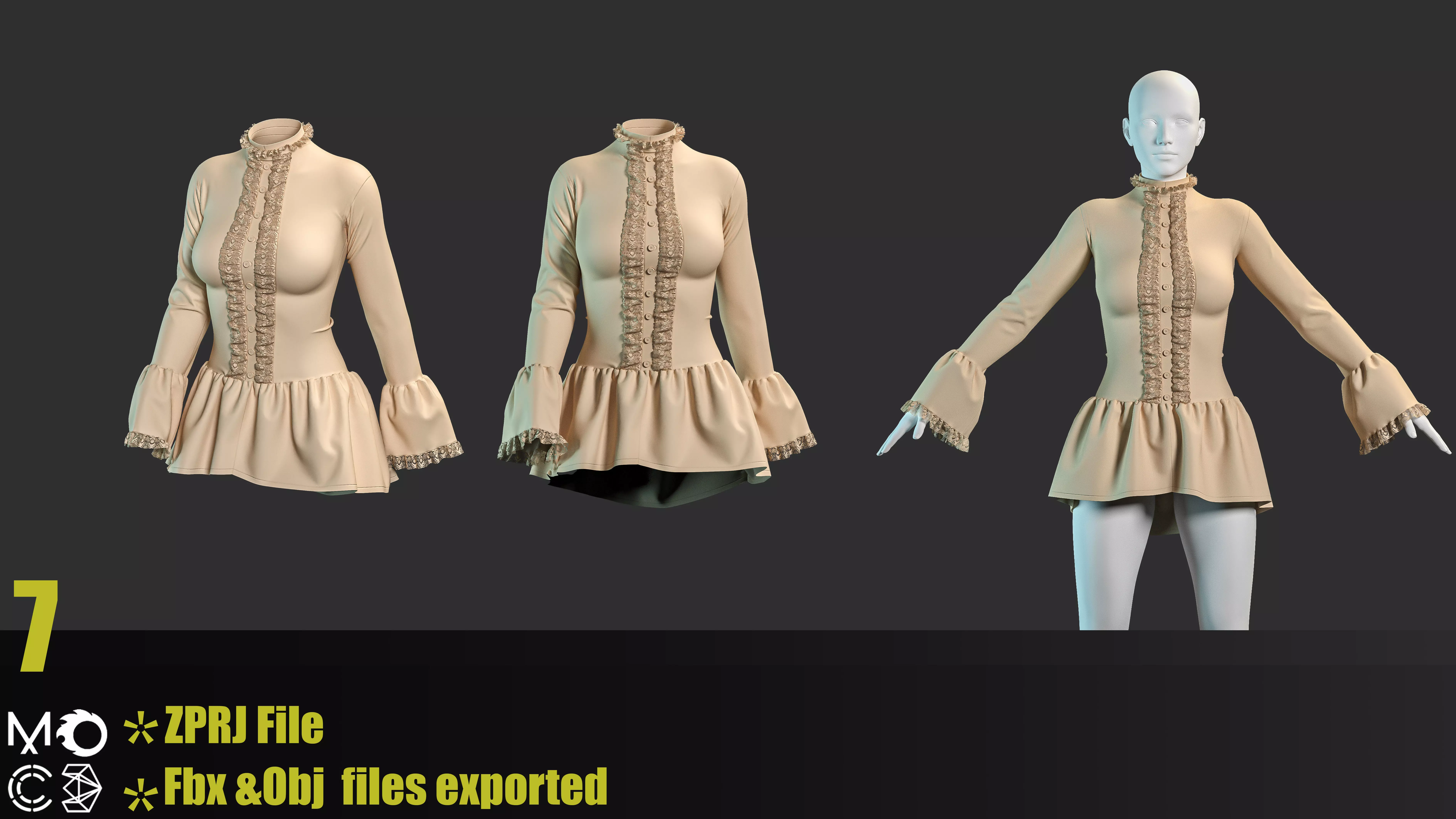 10 Victorian Female Blouses 3D model_7