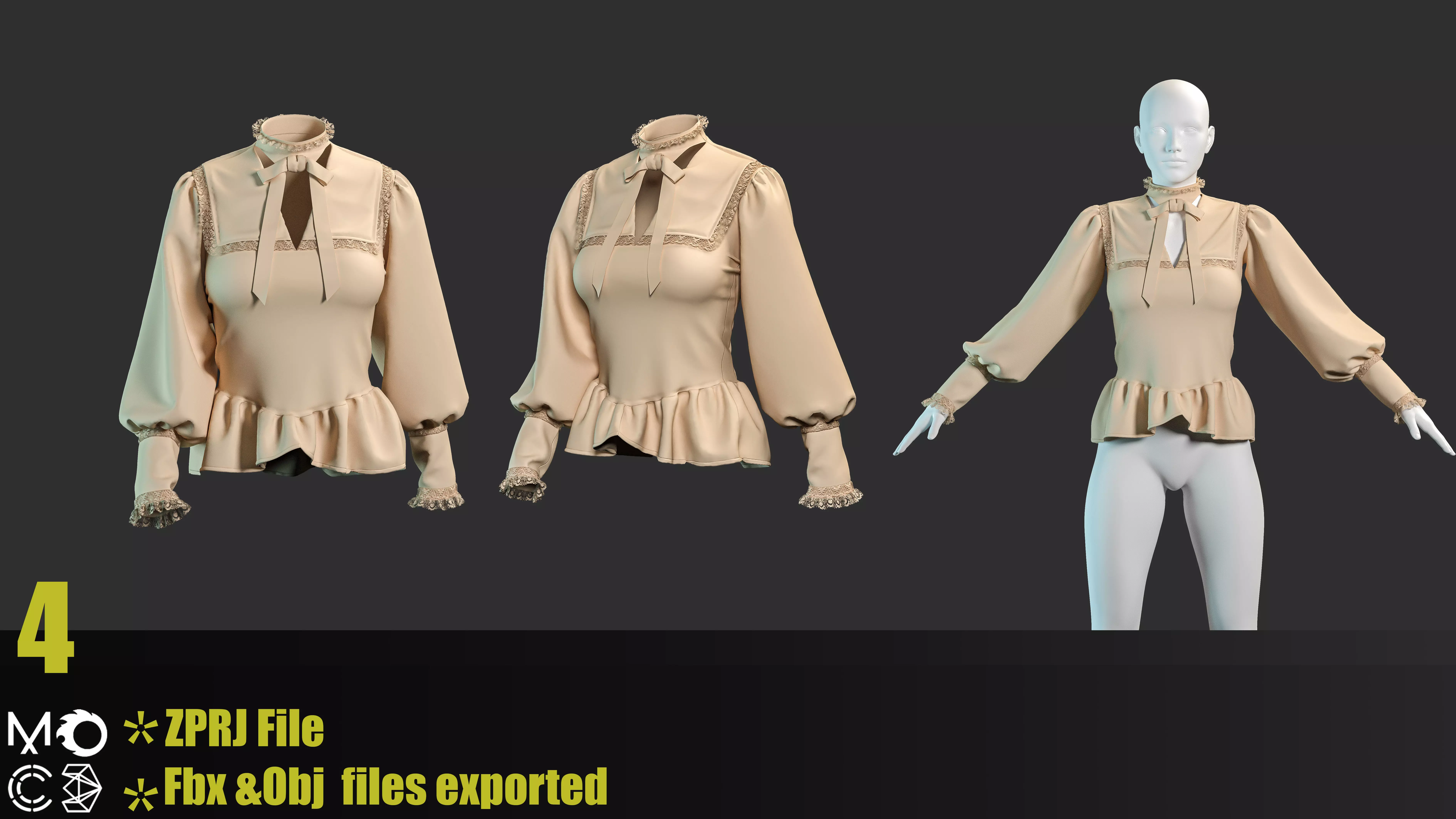 10 Victorian Female Blouses 3D model_4