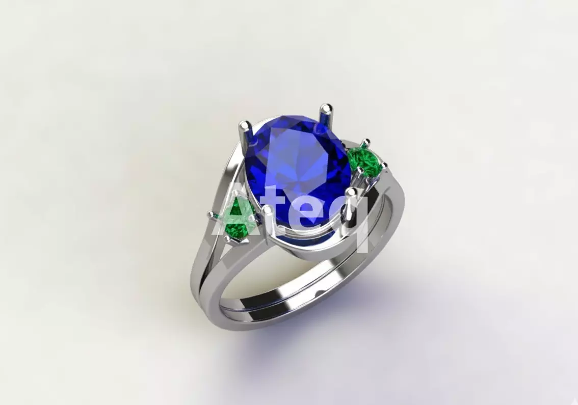 Woman Ring with Large Gemstone 3D Model 3D print model_2