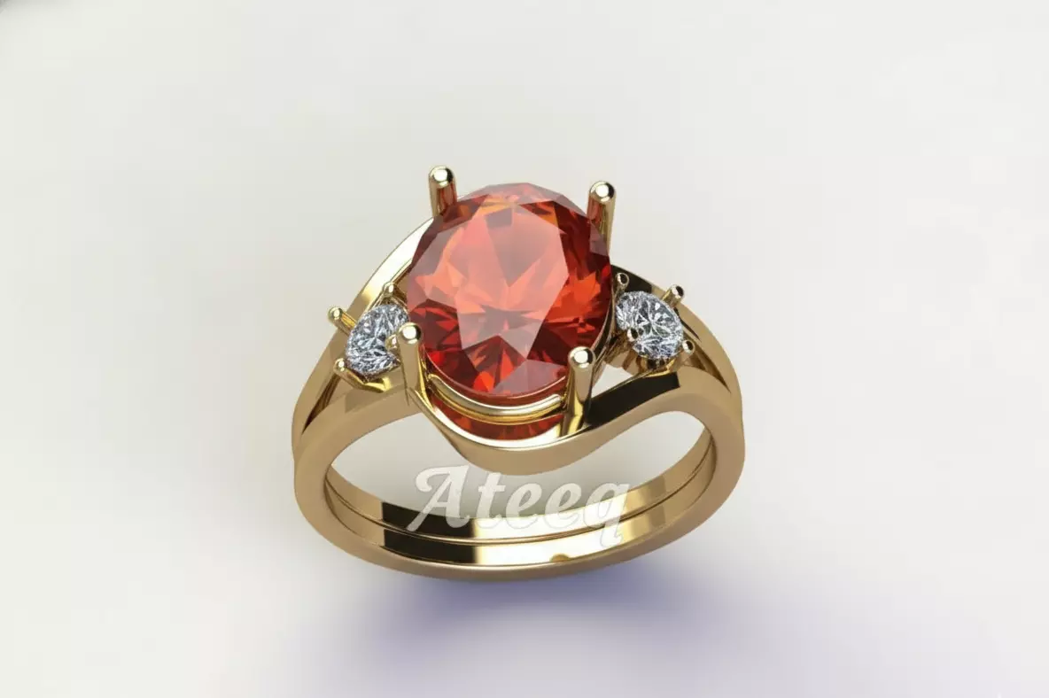 Woman Ring with Large Gemstone 3D Model 3D print model_3