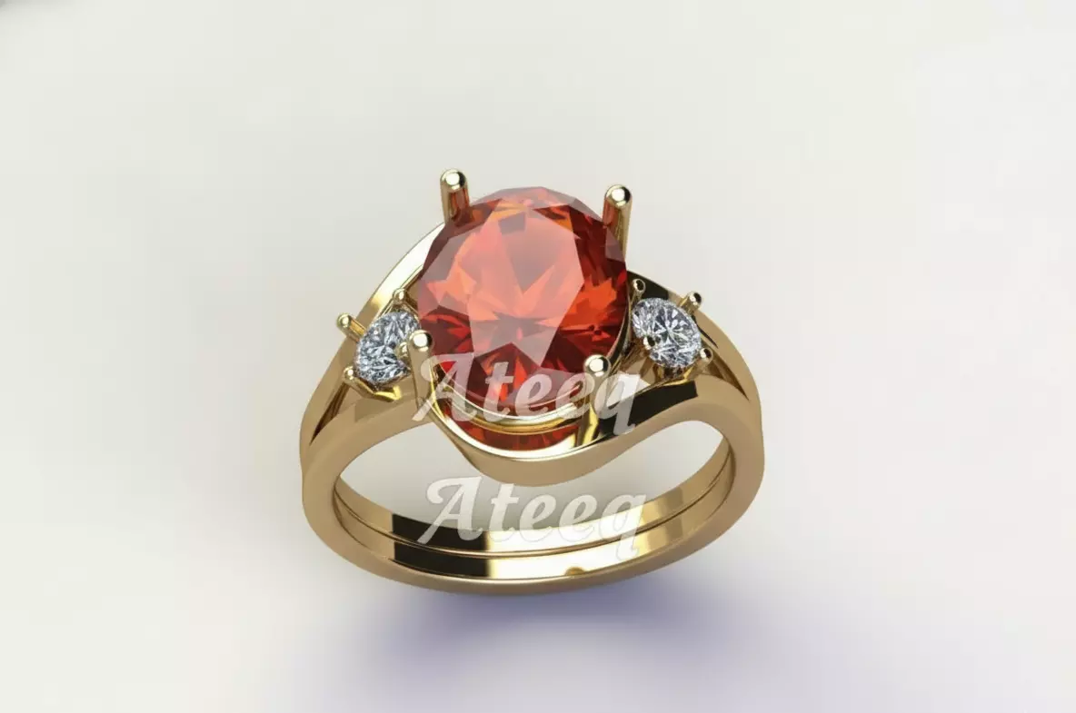 Woman Ring with Large Gemstone 3D Model 3D print model_1