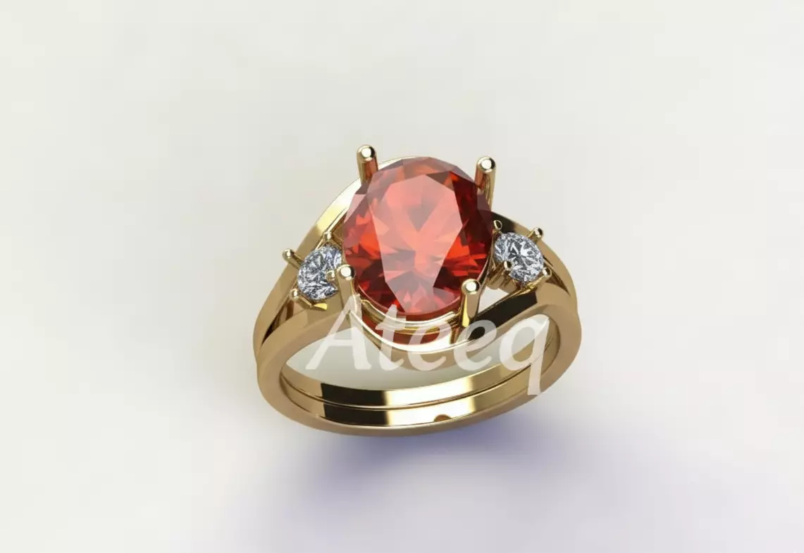 Woman Ring with Large Gemstone 3D Model 3D print model_4